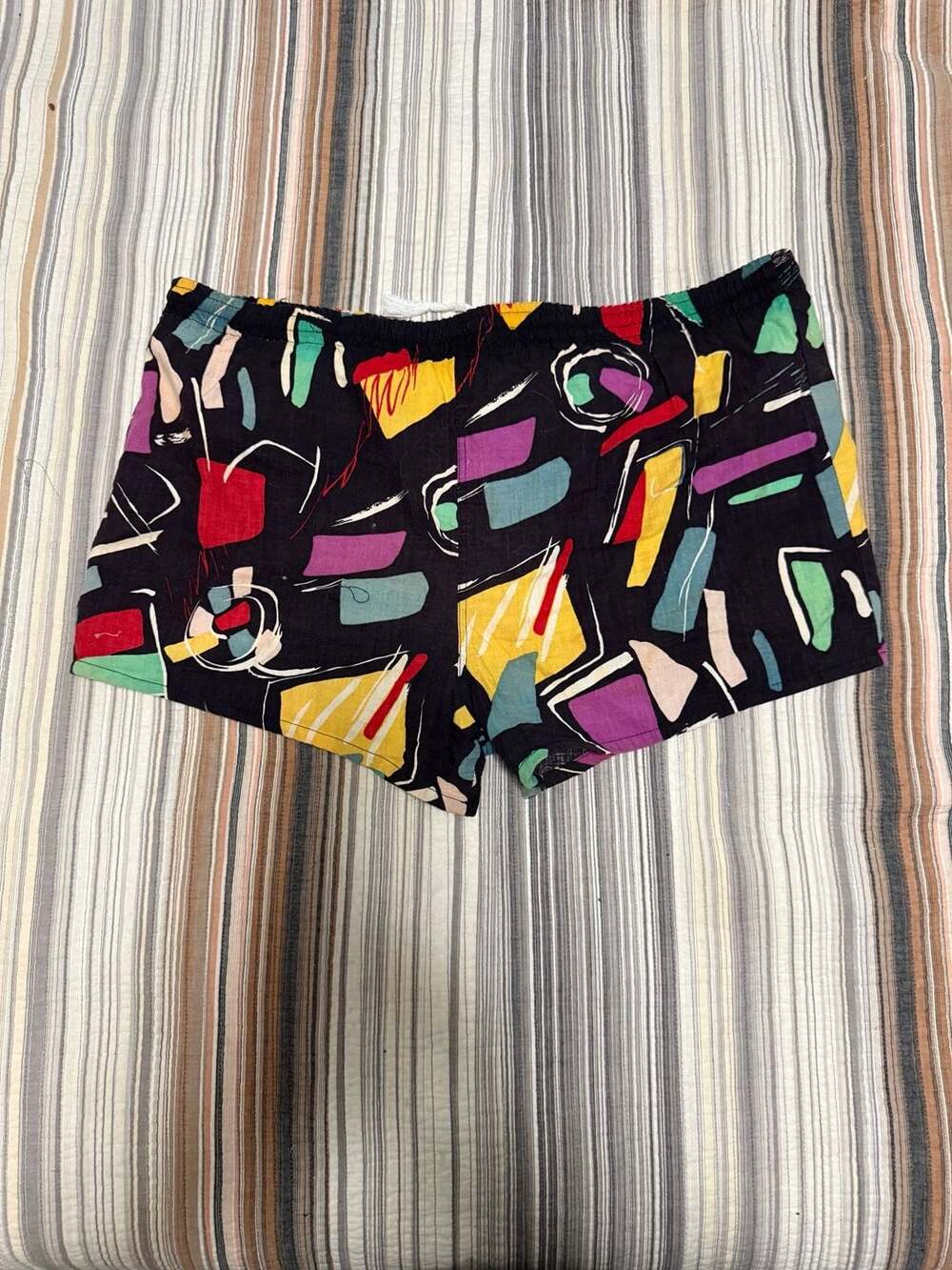Vintage Islander Abstract Print Cotton Swim Trunks Shorts
